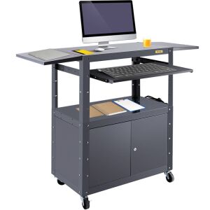 VEVOR 27-41" Height Adjustable Steel Media Cart with 2 Drop Leaves, Locking Cabinet, Keyboard Tray 150 LBS Capacity, 33 x 18 inch 