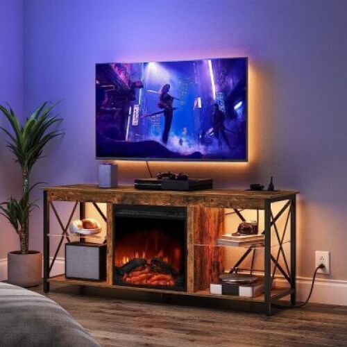 HOOBRO Fireplace TV Stand with Led Lights and Power Outlets for TVs up to 65"&nbsp;