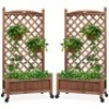 Set of 2 Wood Planter Box & Lattice Trellis w/ Optional Wheels - 48in