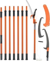 VEVOR Manual Pole Saw, 7.3-27 ft Extendable Tree Pruner, Sharp Steel Blade and Scissors with Lightweight 8 Fiberglass Handles