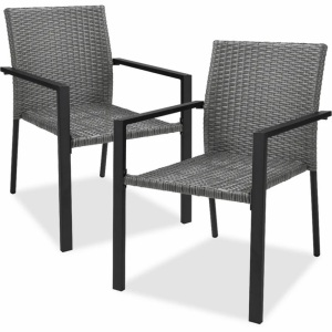 Set of 2 Stackable Wicker Chairsw/ Armrests, Steel Accent Furniture