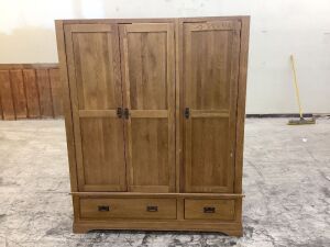 French Farmhouse Rustic Solid Oak Wardrobe - No Top, Few Blemishes