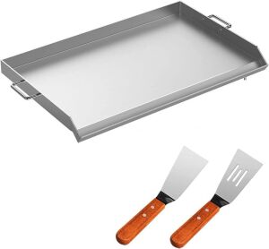 VEVOR Stainless Steel Universal Flat Top Griddle with 2 Handles and Grease Groove with Hole, 32" x 17"