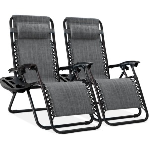 Set of 2 Adjustable Zero Gravity Chair W/ Cup Holders