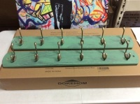 Lot of (3) Dokehom&nbsp;6-Antique Brass Hooks&nbsp;on Natural Pine Wooden Coat Rack Hanger, Mediterranean Blue, Set of 2 - Appear New&nbsp;