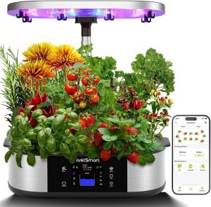 JustSmart 12 Pods Hydroponics Indoor Garden with APP, Up to 30" with 36W 120 LED Grow Light, Silent Pump System, Automatic Timer