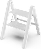 GameGem Aluminum Folding 2 Step Stool with Anti-Slip, Cream White, 330 lbs&nbsp;