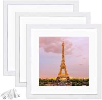 Upsimples&nbsp;Picture Frame Made of High Definition Glass, Display Pictures 12x12 with Mat or 16x16 Without Mat, White, Set of 3