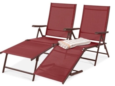 Set of 2 Outdoor Patio Chaise Recliner Lounge Chairs w/ Rust-Resistant Frame