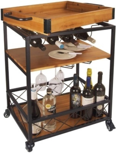 3 Tier Solid Wood Kitchen Serving Cart with Bottle and Goblet Holder,&nbsp;24"x18" - Appears New