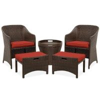 5-Piece Outdoor Wicker Bistro Set w/ Side Storage Table, No Assembly&nbsp;