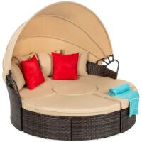 5-Piece 2-in-1 Wicker Daybed Sectional w/ Adjustable Seats, Canopy, Cover&nbsp;