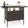 Outdoor Wicker Bar Counter Table w/ 2 Steel Shelves, 2 Rails&nbsp;