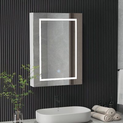 LED Mirrored Medicine Cabinet Wooden Frame 27.5 x 19.6 inch