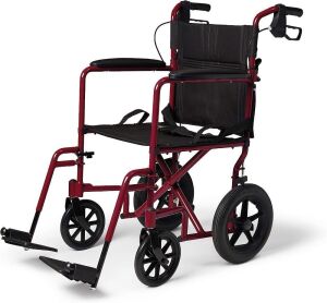 Medline Lightweight Transport Wheelchair with Handbrakes, 12 inch Wheels, Red 