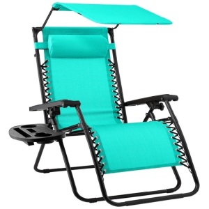Folding Zero Gravity Recliner Patio Lounge Chair w/ Canopy, Side Tray 
