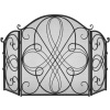 3-Panel Wrought Iron Metal Fireplace Screen Cover w/ Scroll Design - 55x33in 
