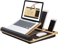 SP SPREADIT Portable Bamboo Lap Desk for Laptop Angle Adjustable with Cushion and Soft Wrist Pad