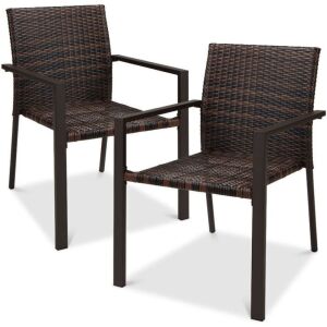 Set of 2 Stackable Wicker Chairsw/ Armrests, Steel Accent Furniture 