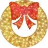 Pre-Lit Outdoor Christmas Wreath, LED Metal Holiday Decor w/ Bow - 48in