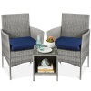 3-Piece Outdoor Patio Wicker Bistro Set w/ Side Storage Table 