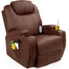 Faux Leather Swivel Glider Massage Recliner Chair w/ Remote Control, 5 Modes 