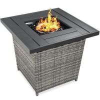 28in Fire Pit Table 50,000 BTU Wicker Propane w/ Faux Wood Tabletop, Cover&nbsp;