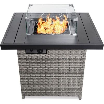 32in Fire Pit Table 50,000 BTU Wicker Propane w/ Cover - No Glass Wind Guard 