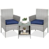 3-Piece Outdoor Patio Wicker Bistro Set w/ Side Storage Table&nbsp;
