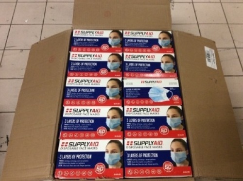 SupplyAID Bulk Case of Disposable 3-Layer Face Mask, 50-Count/Box, 40 Boxes/Case - New&nbsp;