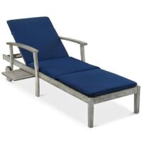 Adjustable Acacia Wood Chaise Lounge Chair w/ Side Table, Wheels, 79x26in - 1 Bracket Needs Reattached&nbsp;