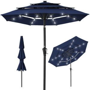 3-Tier Solar Patio Umbrella w/ LED Lights, Tilt Adjustment, Crank - 10ft 