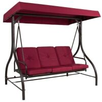 3-Seat Outdoor Canopy Swing Glider Furniture w/ Converting Flatbed Backrest&nbsp;