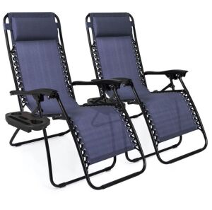 Set of 2 Adjustable Zero Gravity Patio Chair Recliners w/ Cup Holders 