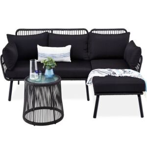 Rope Woven Sectional, L-Shape Sofa Set w/ Detachable Lounger, Table 