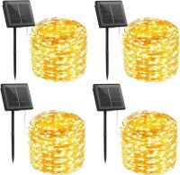 Lot of (4) Outdoor Solar String Fairy&nbsp;Lights, Warm White, 66' 200 LED