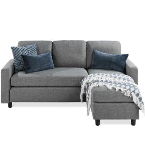 Upholstered Sectional Sofa Couch w/ Chaise Lounge, Reversible Ottoman Bench 