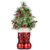 Santa Boots w/ Pre-Decorated Christmas Greenery, Lights - 40in