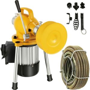 VEVOR 66Ft x2/3Inch Electric Drain Auger with 2 Cables for 3/4" to 4" Pipes, Power Spin with Autofeed Function & 6 Cutters