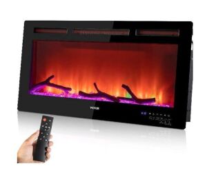 VEVOR 36 inch 1500W Recessed Wall Mounted Black Electric Fireplace with Adjustable Flame Speed 
