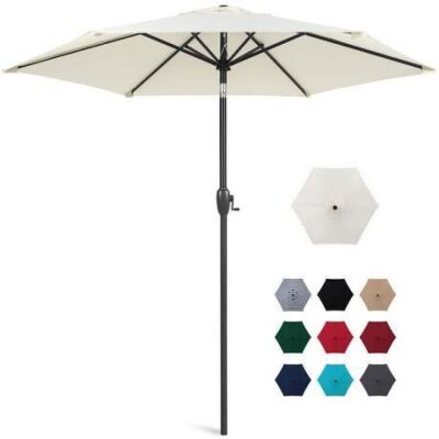 Outdoor Market Patio Umbrella w/ Push Button Tilt, Crank Lift - 7.5ft 