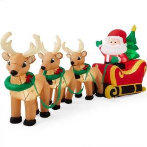 Lighted Inflatable Santa Claus & Reindeer Christmas Decoration - 9ft 