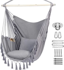 Y-STOP Hammock Chair Hanging Rope Swing, Max 500 Lbs, 2 Cushions Included