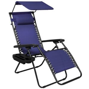 Folding Zero Gravity Recliner Patio Lounge Chair w/ Canopy, Side Tray 