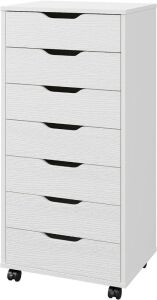 Panana 7 Drawer Wooden Tall Dresser Storage Cabinet with Wheels