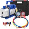 VEVOR 4CFM 1/4HP Rotary Vane Vacuum Pump + R134A Manifold Gauge Tester Charging +Hose