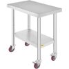 VEVOR 30x18x34 Inch Stainless Steel Work Table 3-Stage Adjustable Shelf with 4 Wheels 