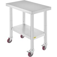 VEVOR 30x18x34 Inch Stainless Steel Work Table 3-Stage Adjustable Shelf with 4 Wheels&nbsp;