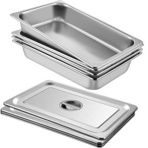 VEVOR 3.7" Deep Steam Table Pan Full Size with Lid 20.8"L x 13"W, 4 Pack