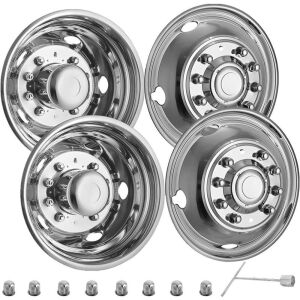 VEVOR Polished 19.5" 10 Lug Wheel Simulators Stainless Steel Bolt Hubcap Kit Fit for 2005-2020 Ford F450/F550 2WD Trunk Dually Wheel Cover Set